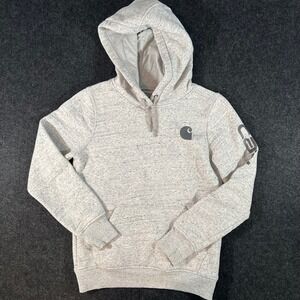 Carhartt Hoodie Mens XS Gray Relaxed Fit Logo Sleeve Graphic Pullover Workwear